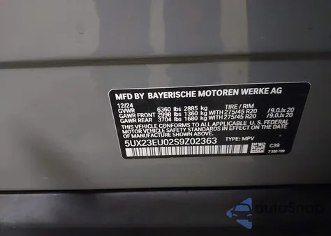 2025 BMW X5 xDrive40I from USA, damaged, VIN 5UX23EU02S9Z02363